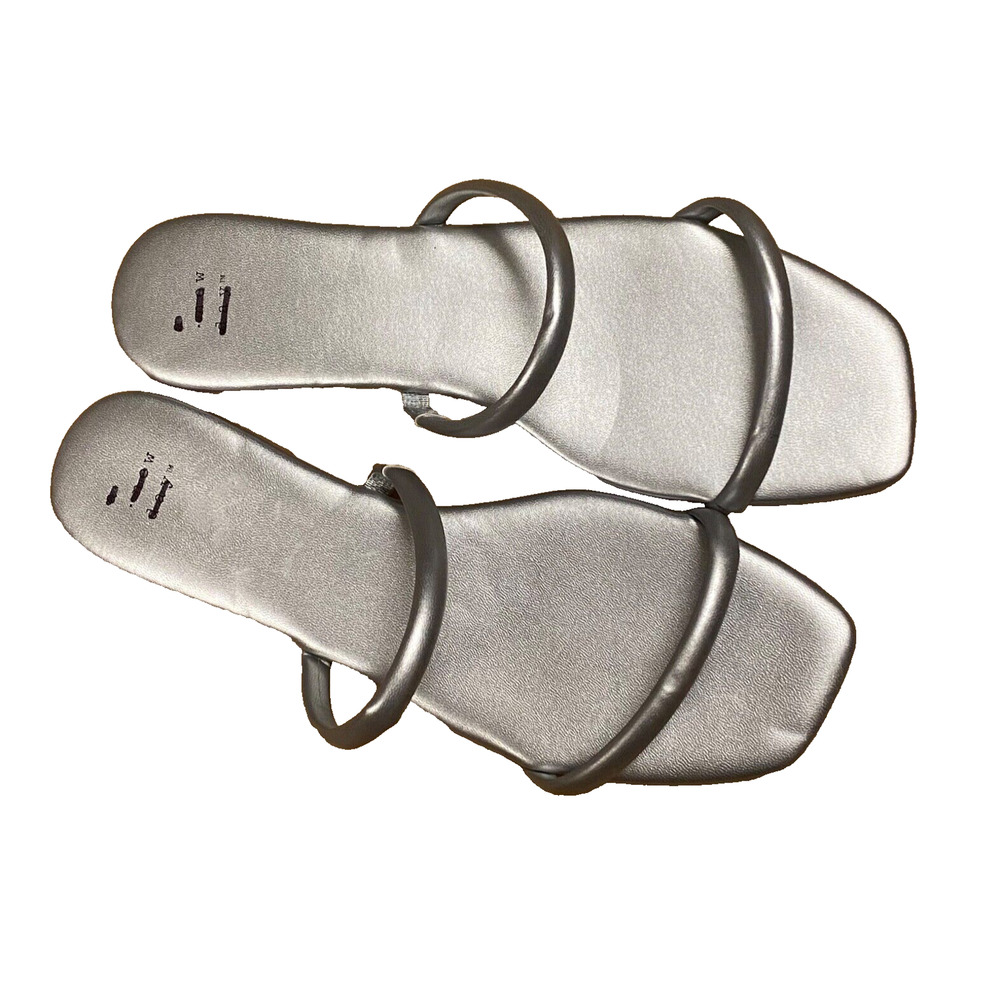 Target A New Day Women's Size 9.5 Winnie Two Band Slip On Flat Sandals Silver